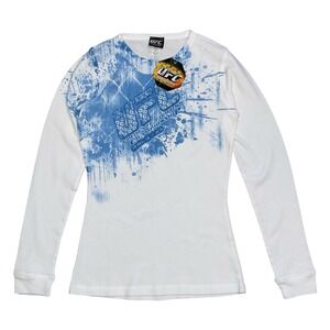 UFC Womens White Blue Splatter Graphic Long Sleeve Thermal Shirt Size M NWT